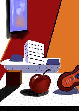 Still Life with apple and Guitar
