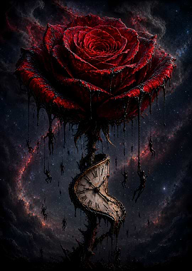 Surreal Rose and Melting Clock
