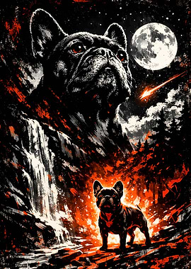 French Bulldog Under a Meteor Shower