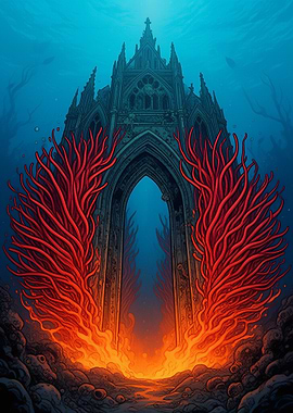 Underwater Gothic Cathedral with Coral