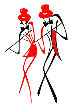 Couple in Top Hats Playing Flutes