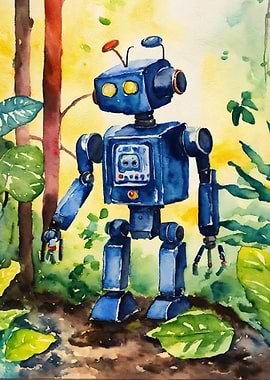 Blue Robot in a Forest