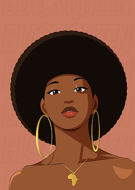 Black Queen with Afro and Africa Pendant