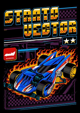 Blue racing car with flames