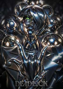 Chrome Bear Character with Green Eyes