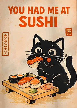 Cat Eating Sushi