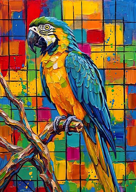 Neon Blue Macaw Mosaic Portrait