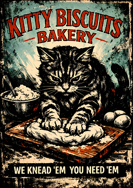 Cat Kneading Dough for Kitty Biscuits Bakery