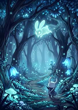 Ghostly Bunny Leads Knight Through Enchanted Forest