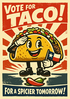 Vintage Taco Propaganda Poster Texas Mexican Food Retro Kitchen Wall Art