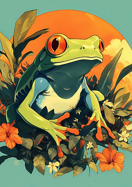 Red-eyed tree frog in lush foliage