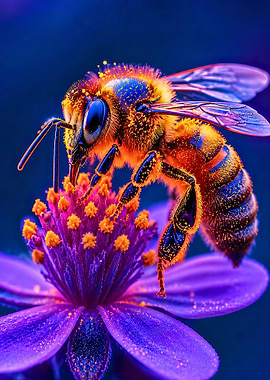 Neon Honeybee on Purple Flower