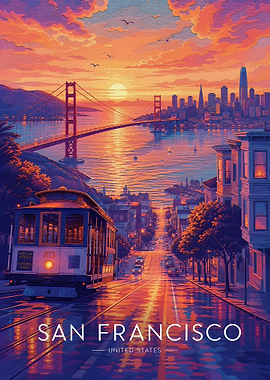 San Francisco Cable Car at Sunset