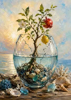 Tree of Life in a Cracked Glass Bowl