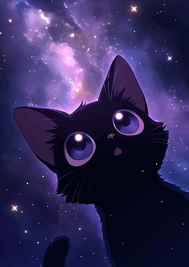 Black Cat in a Starry Galaxy