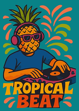 DJ Pineapple Neon Cartoon Poster Tropical Music Wall Art for Gamers and DJs