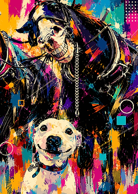Horse and Dog with Abstract Background