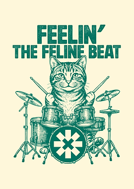 Cat drummer playing drums