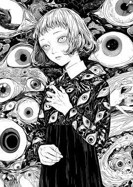 Girl Surrounded by Eyes