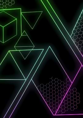Futuristic Neon Geometry Background in Green and Purple