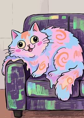 Cute Fluffy Cat on Couch