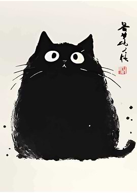 Cute Black Cat Painting