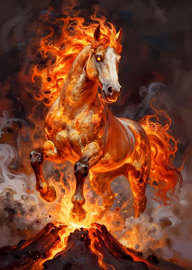 Fiery Horse Emerging from Volcano