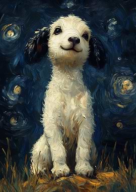 Puppy in Starry Night Style