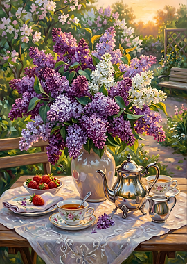 Garden Tea Party with Lilacs and Strawberries
