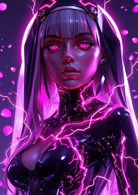 Cyberpunk Anime Woman with Pink Lightning
