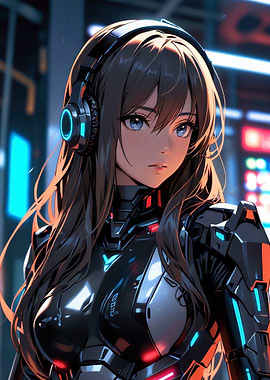 Neon Cyber Armor Gamer Girl