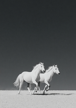 Two white horses running