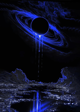 Cosmic Black Hole with Blue Nebula
