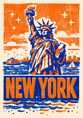 Vintage Statue of Liberty New York Retro Travel Poster Wall Art