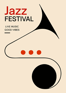 Jazz Festival Minimalist Poster – Abstract Saxophone Music Wall Art in Retro Style