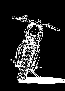 White Motorcycle Outline on Black