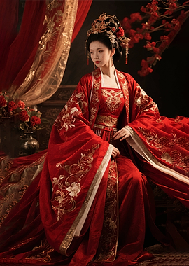 Elegant Chinese Empress in Red Robes