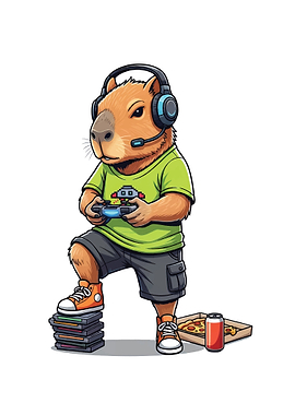 Gamer Capybara with Pizza and Soda