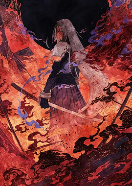 Samurai in Fiery Surroundings