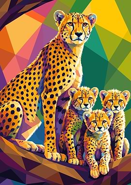 Cheetah Family on a Branch
