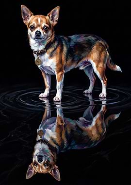 Chihuahua in Water Reflection