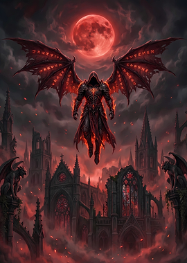Demonic Figure Over Ruined City