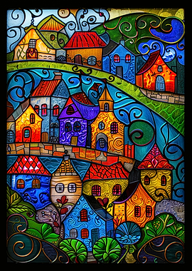 Whimsical Stained Glass Village