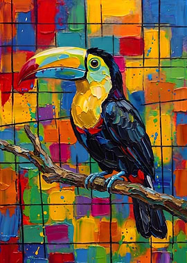 Vibrant Toucan Painting on Branch