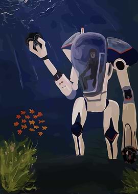 Mech suit exploring underwater