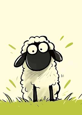 Cute Cartoon Sheep in Grass