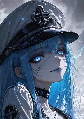 Anime Girl with Blue Hair and Glowing Eyes
