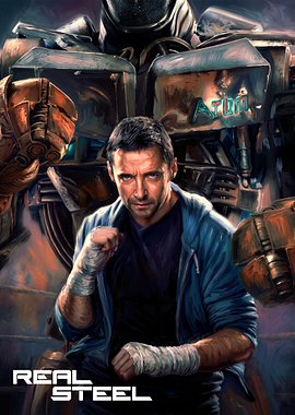 Real Steel movie poster with Hugh Jackman and Atom