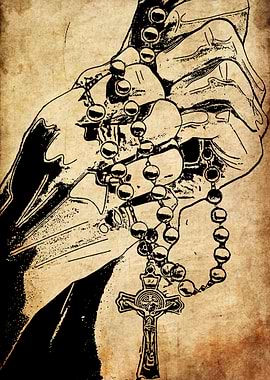 Hands Holding Rosary Beads with Crucifix