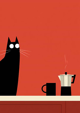 Black Cat and Coffee Funny Kitchen Poster